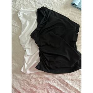 One shoulder top - black and white Xs